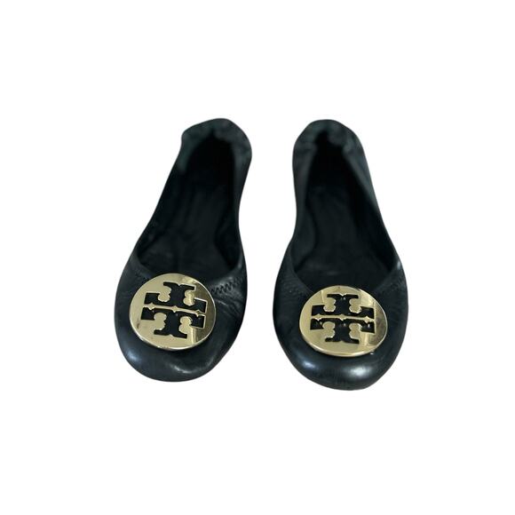 Tory Burch Leather Minnie Ballet Travel Flats in Perfect Black/Gold Size 7.5 - Picture 3 of 11